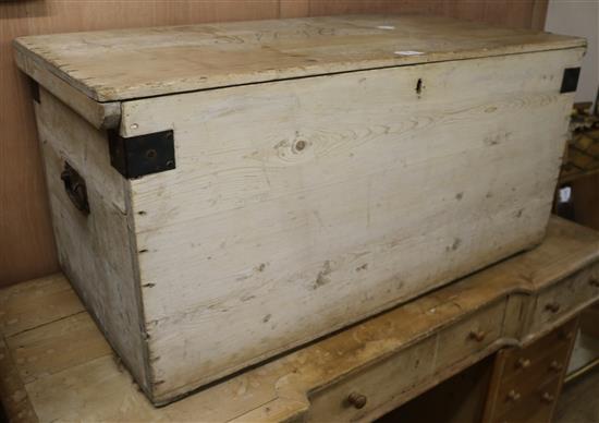 A Victorian metal bound stripped pine trunk, W.3ft 5in.